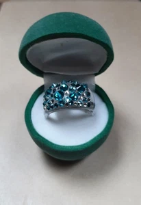 2 Glitzernde Swarovski Ringe in Türkis mit Kunststoffschiene in 2 Größen - Bild 1 von 2