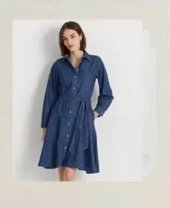 Vestido Camisa de Encaje Denim Lauren Ralph Lauren Para Mujer Talla 8 Ajuste y Acampanado Nuevo con Etiquetas - Imagen 1 de 14