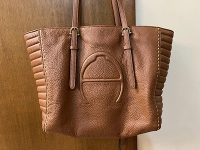 Etienne Aigner Large Brown Pebble Leather Logo Large Tote Bag - Image 1 of 4