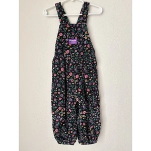 Salopette vintage OshKosh B'gosh Vestbak in velluto a coste floreale scuro 3T, etichetta di carta, USA - Foto 1 di 10