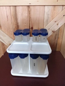 Vtg. Complete TUPPERWARE MODULAR MATES BLUE LID SPICE CONTAINERS & CAROUSEL - Picture 1 of 7