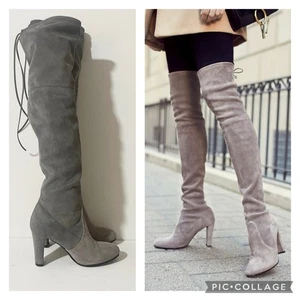 Botas Stuart Weitzman Highland Sobre la Rodilla Muslo Alto Gris Tacón Bloque talla 38 - Imagen 1 de 17