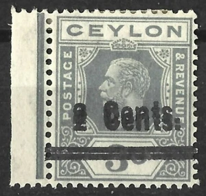CEYLON KGV 1926 2c ON 3c SCHIEFERGRAU DOPPELZUSCHLAG POSTFRISCH - Bild 1 von 2