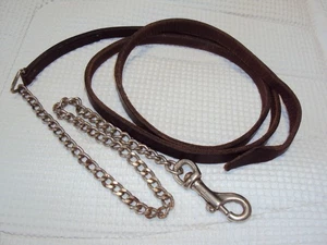 Leather Lead Line- Snap & 20" Long Chain - Quality Leather - NICE! Made in Japan - Picture 1 of 9