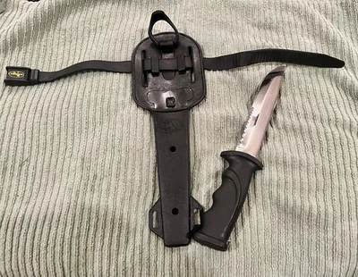 "Cuchillo de buceo vintage Dacor de acero inoxidable Japón Buzos 5"" con funda" Foto 1 de 4