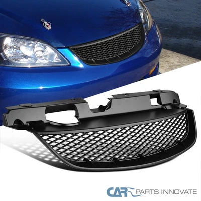 Fits 2004-2005 Honda Civic 2/4Dr Matte Black T-R Mesh Front Bumper Hood Grille - Image 1 of 4
