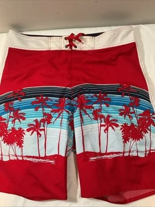 Men's Shorts - Urban Pipeline - Size 38 Red Palm Trees - Summer Theme H15 - Picture 1 of 12