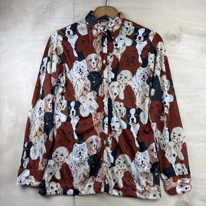 Camisa collage vintage para mujer Aladdin años 70 discoteca abotonada perro talla 18 x 25 - Imagen 1 de 8