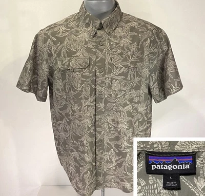 Camisa Patagonia L Grande Autoguiada Caminata Manga Corta Verde Floral Ventilada 41905 Foto 1 de 4