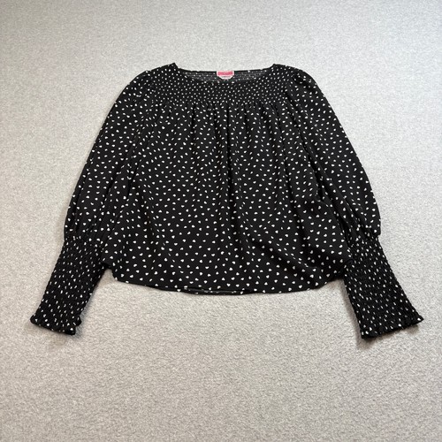 Camicia Kate Spade donna M nera bianca stampa cuore top smocked crepe leggera