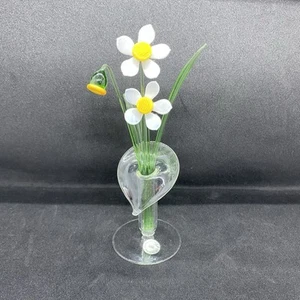 Miniature Hand Made Glass Vase With Glass Flowers & Leaves Suffolk Studio - Picture 1 of 10