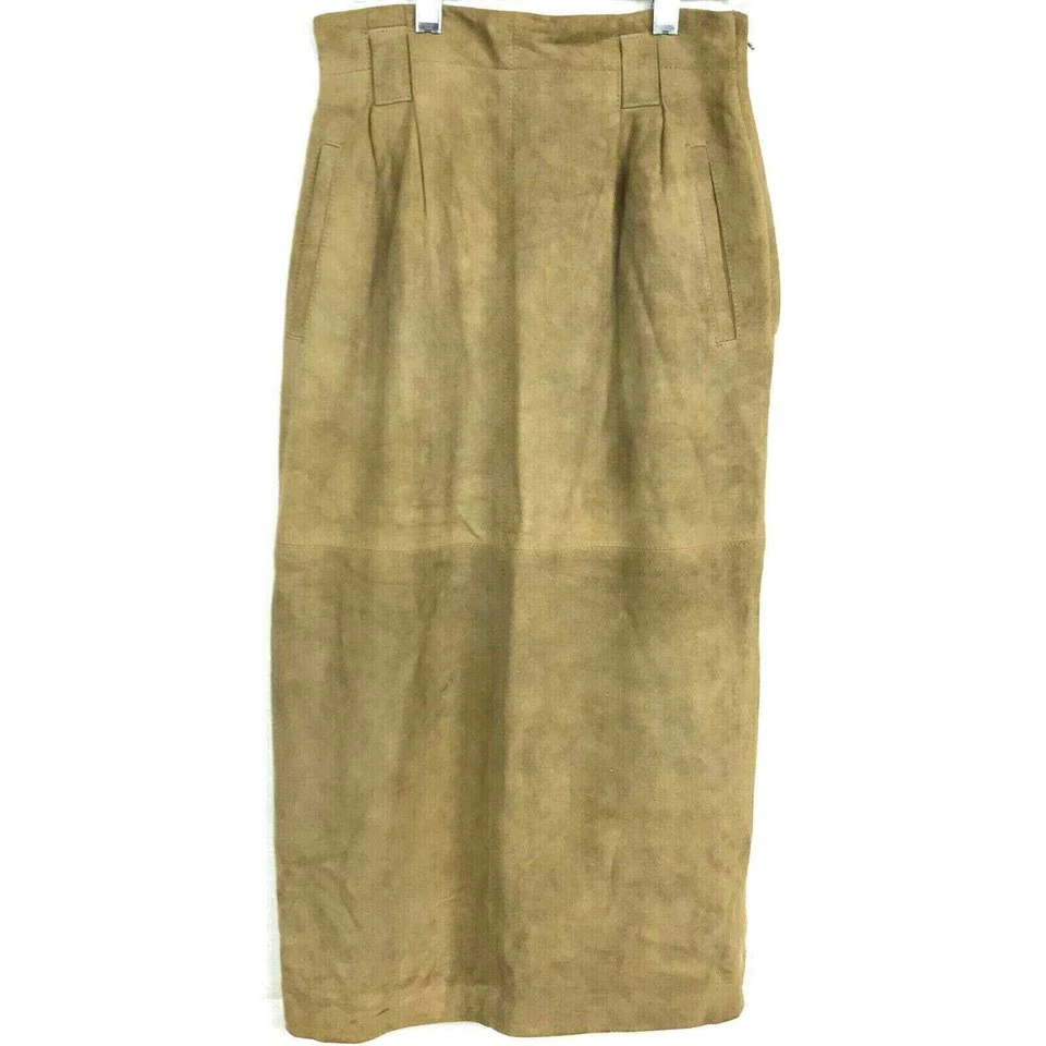 Linda Allard Ellen Tracy Skirt Women 2P Petite Brown Suede Leather Straight Midi - Image 1 of 4