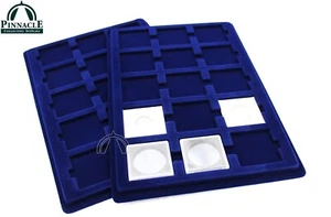 2 Blue Velour Coin Trays w 15 Spaces for 2"x2" Flips | Quadrums | 50mm Coins - Picture 1 of 8