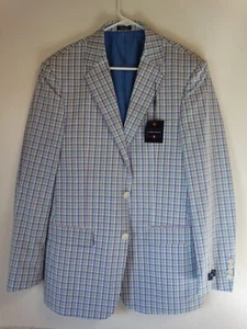 Men's Saddlebred 100% Cotton Pastel Madras Plaid Blazer/Coat Sz 38 r NWT - Picture 1 of 7