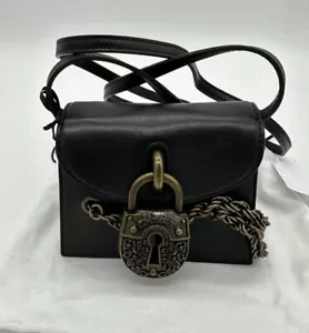 Moschino Leather Engraved Padlock Crossbody Black FREE Shipping - Picture 1 of 7