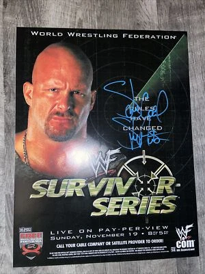 Tarjeta Stone Cold Steve Austin WWF Autógrafo Firmado a Mano Survivor Series 13x17 $150 Foto 1 de 4