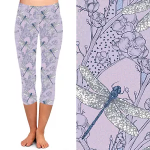Leggings donna CAPRI libellula floreale foglie fiori taglie forti TC 10-18 - Foto 1 di 1