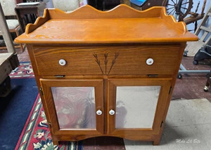 Vintage Oak Washstand with Tin Punch Doors - Picture 1 of 7