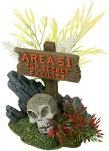 BLUE RIBBON PET AREA 51 SIGN with SKULL  EE-1153   AQUARIUM DECORATION ORNAMENT - Picture 1 of 2