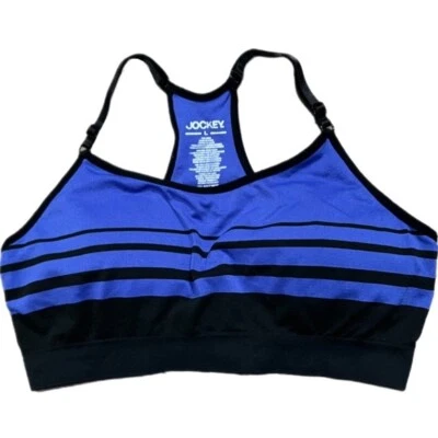 Jockey Sport Seamless Removable Cup Low Impact Sports Bra Blue Large New - Image 1 of 4
