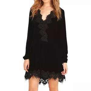 Free People Dress Womens Medium Velvet Dreams Fairy Grunge Goth Crochet Tunic - Picture 1 of 20