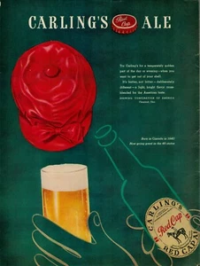 1947 Carlings Red Cap Ale Bier Vintage alter Druck Werbung Licht heller Geschmack amerikanisch - Bild 1 von 8