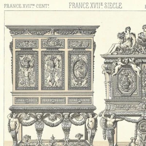 France XVIIe - Cabinets et buffets de menuiserie - - Gravure de presse 1888 - Picture 1 of 3