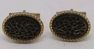 Vintage EMMONS SPIDER WEB CUFFLINKS Textured Gold Tone Metal - Picture 1 of 6