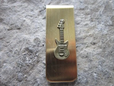 GUITAR GOLD PLATED BRASS MONEY CLIP - FATHER'S DAY - MUSICIAN - MUSIC - TEACHER - Image 1 of 2