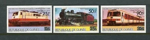 GUINEA 1986, LOCOMOTIVES, TRAINS, OVERPRINTED W. NEW VALUES Sc 992-994 IMP., MNH - Picture 1 of 1