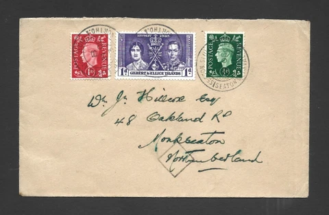 Gilbert & Ellice islands, cancelled Seaton Delaval cover. ref 130 Cover