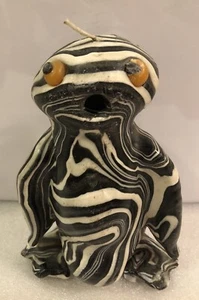 Weird Worried Wax Mr Bill Like Penguin CANDLE CREATURE 7.5” Black & White SWIRL - Picture 1 of 10