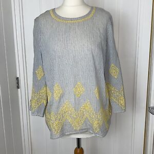 NEXT Blue & White Fine Stripe Blouse with Lemon Embroidery - Size 14 - Gypsy