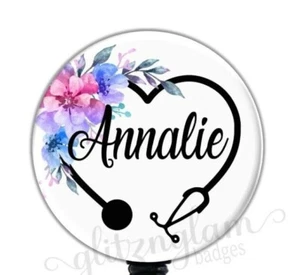 Retractable ID Badge Reel, Personalized Nurse Retractable Badge Holder - GG5129A - Picture 1 of 8