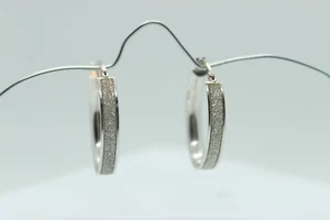 Elegant 14k White Gold Diamond chip Hoop Earrings 2.2 grams 585 Polished - Picture 1 of 9