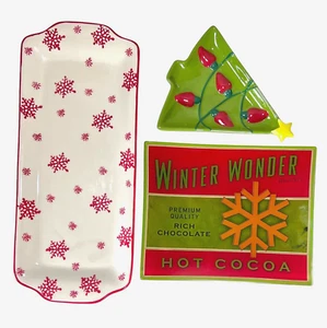 Lot of 3 Christmas Serving Plates Platter Tray, Farval, Hallmark, Snowflake Tree - Picture 1 of 9