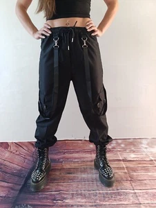 Black cargo pants women Utility pant Baggy Military trousers Streetwear fashion - Picture 1 of 6