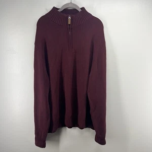 St Johns Bay Pullover Herren XL weinrot Baumwolle Stehkragen Viertelreißverschluss Langarm - Bild 1 von 5