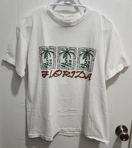 1990’s VTG White Florida Beach Palm Trees Single Stitch T Shirt Size Youth XL - Picture 1 of 10