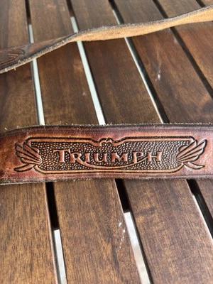 Vintage TRIUMPH Leather Brown Belt Embossed Motorcycle Distressed (Length 42 In) - Image 1 of 4
