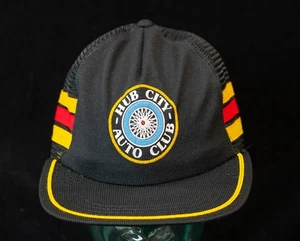 Vintage Auto Club Hub City 3 Stripe Trucker Hat Snapback Racing Nascar USA Black - Picture 1 of 9