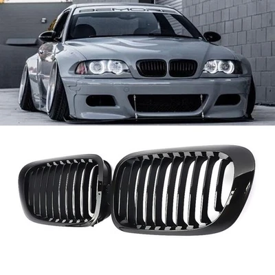 Front Kidney Grille Grill For BMW E46 M3 328i 325Ci 330Ci 1999-01 2D Gloss Black Foto 1 de 4