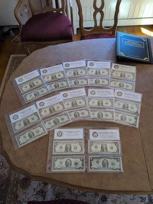 1976 Two Dollar Bills $2 COMPLETE DISTRICT SET 12 A-L UNCIRCULATED & $1 Bill Set - Image 1 of 4