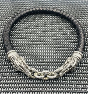 Kieselstein Cord Vintage Sterling Silver & Leather Alligator Choker Necklace - Image 1 of 4