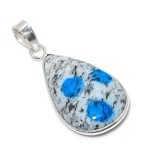 Colgante de joyería de plata esterlina maciza 925 piedras preciosas azurita azul K2 1,62" V740 - Imagen 1 de 2