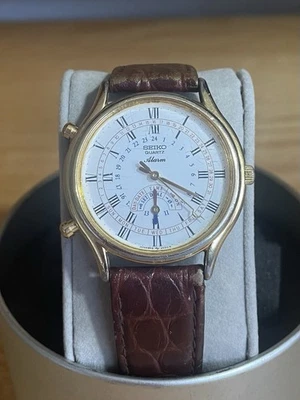 ДЕФЕКТНЫЙ РЕДКИЙ винтажный многофункциональный будильник Seiko 8M158009 золотистый 36 мм G3D - Изображение 1 из 4