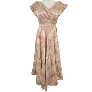 Vestido de fiesta formal vintage rosa satinado floral años 50 cuello en V manga gorra XS - Imagen 1 de 15