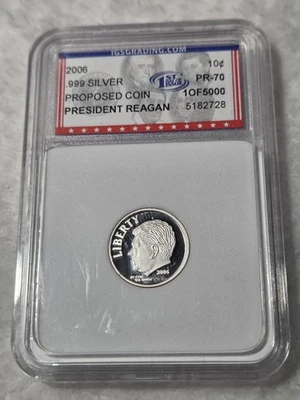 Moneda de diez centavos de plata propuesta por el presidente Reagan 2006 .999 10c clasificación PR-70 IGS Foto 1 de 4