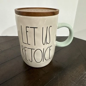RAE DUNN Artisan Collection by Magenta Coffee Mug w/ Lid• White • Let Us Rejoice - Picture 1 of 8