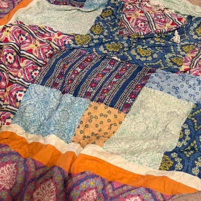 Anthropologie Multi-coloured Boho Patchwork Vintage Y2K Quilted Comforter Queen - Image 1 of 4